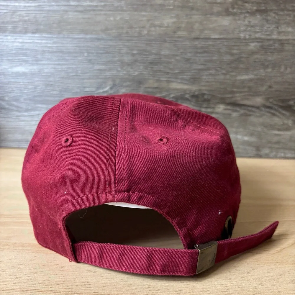 Daddy Hat Cap Strap Back Womens Red Maroon Distressed Adjustable